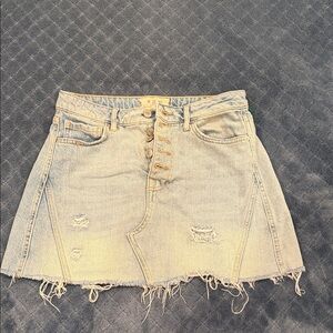 We The Free Light Blue Distressed Mini Skirt